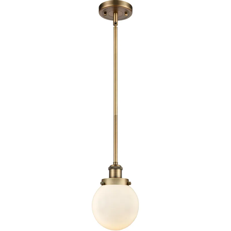 Ballston Beacon LED 6 inch Brushed Brass Pendant Ceiling Light in Matte White Glass