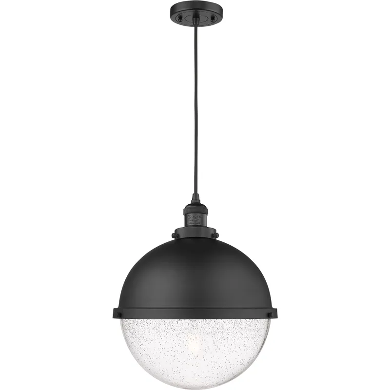 Franklin Restoration Hampden 1 Light 12.88 inch Matte Black Pendant Ceiling Light in Seedy Glass
