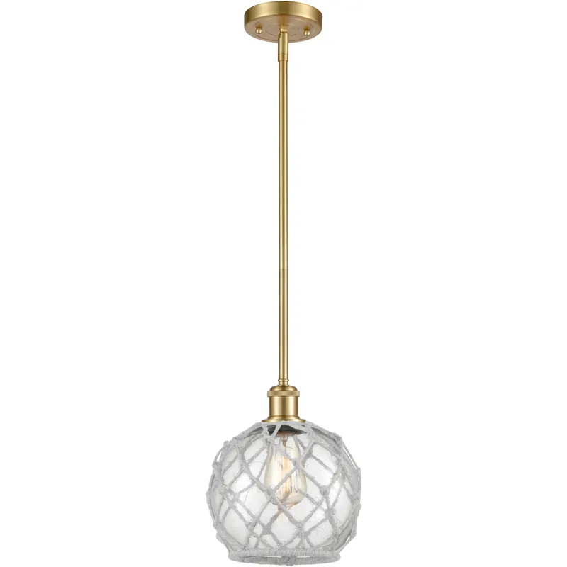 Ballston Farmhouse Rope LED 8 inch Satin Gold Pendant Ceiling Light in Clear Glass with White Rope, Ballston