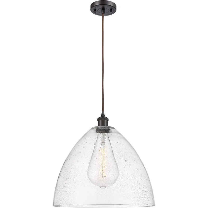 Ballston Dome LED 16 inch Oil Rubbed Bronze Pendant Ceiling Light in Seedy Glass, Black Textured