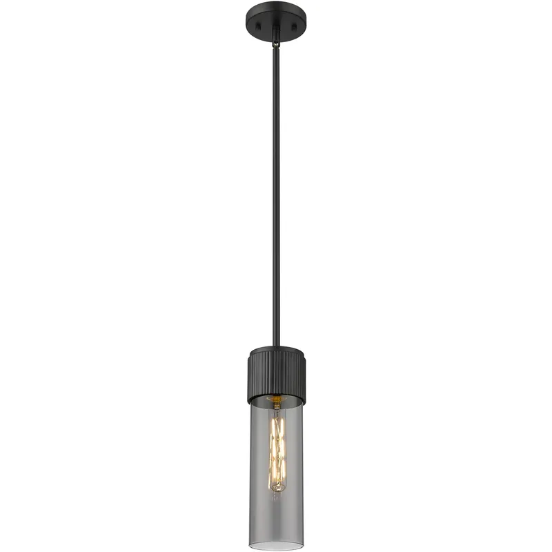 Bolivar 1 Light 4 inch Matte Black Pendant Ceiling Light in Light Smoke Glass