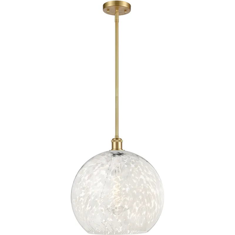 Ballston White Mouchette 1 Light 13.75 inch Satin Gold Stem Hung Pendant Ceiling Light