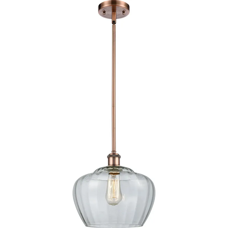 Ballston Large Fenton 1 Light 11 inch Antique Copper Pendant Ceiling Light in Clear Glass, Ballston