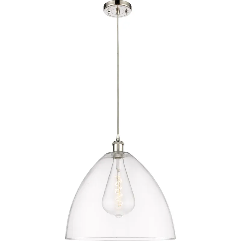 Ballston Dome LED 16 inch Polished Nickel Pendant Ceiling Light in Clear Glass, Black Textured