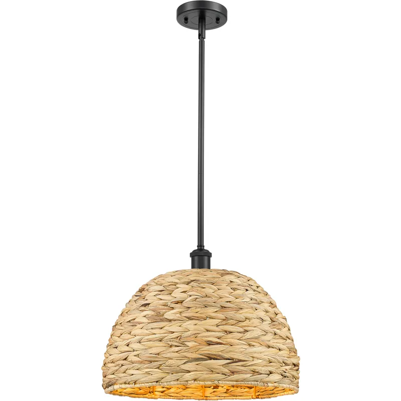 Woven Rattan 1 Light 15.75 inch Matte Black Pendant Ceiling Light