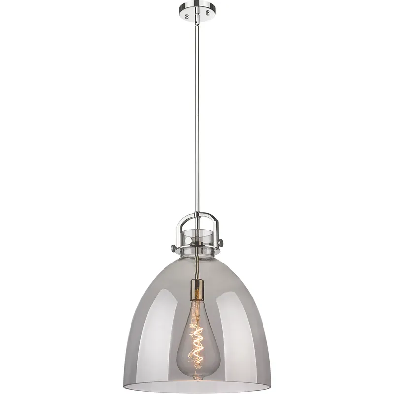 Newton Bell 1 Light 16 inch Polished Nickel Pendant Ceiling Light in Light Smoke Glass