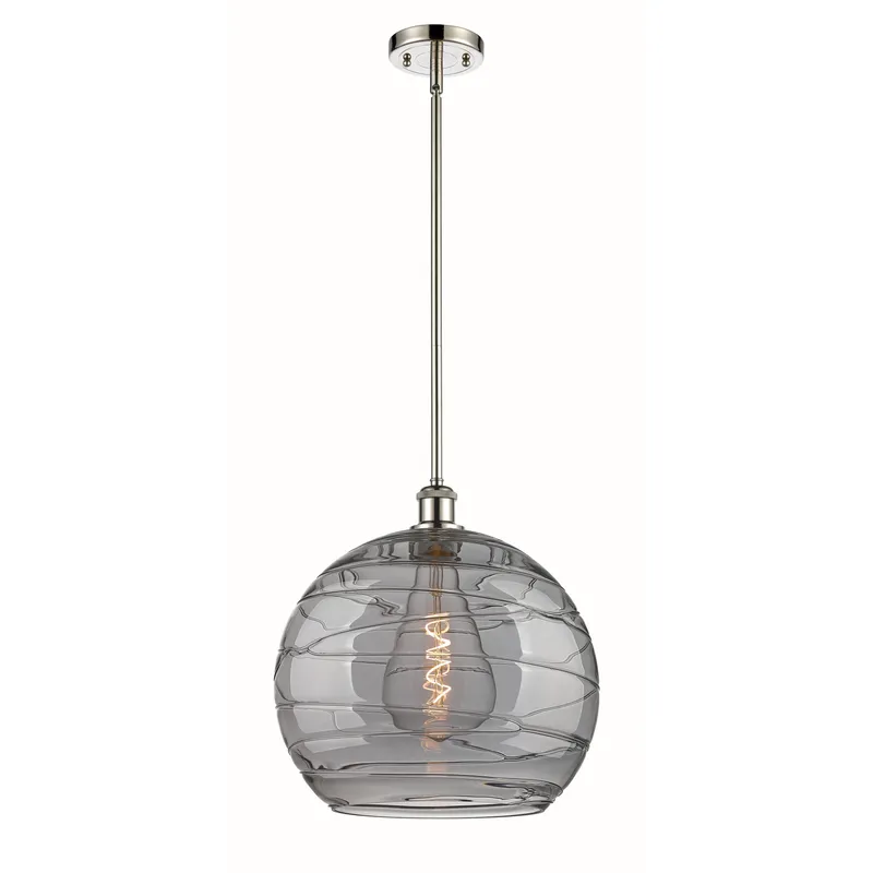 Ballston Athens Deco Swirl 1 Light 13.75 inch Polished Nickel Stem Hung Pendant Ceiling Light