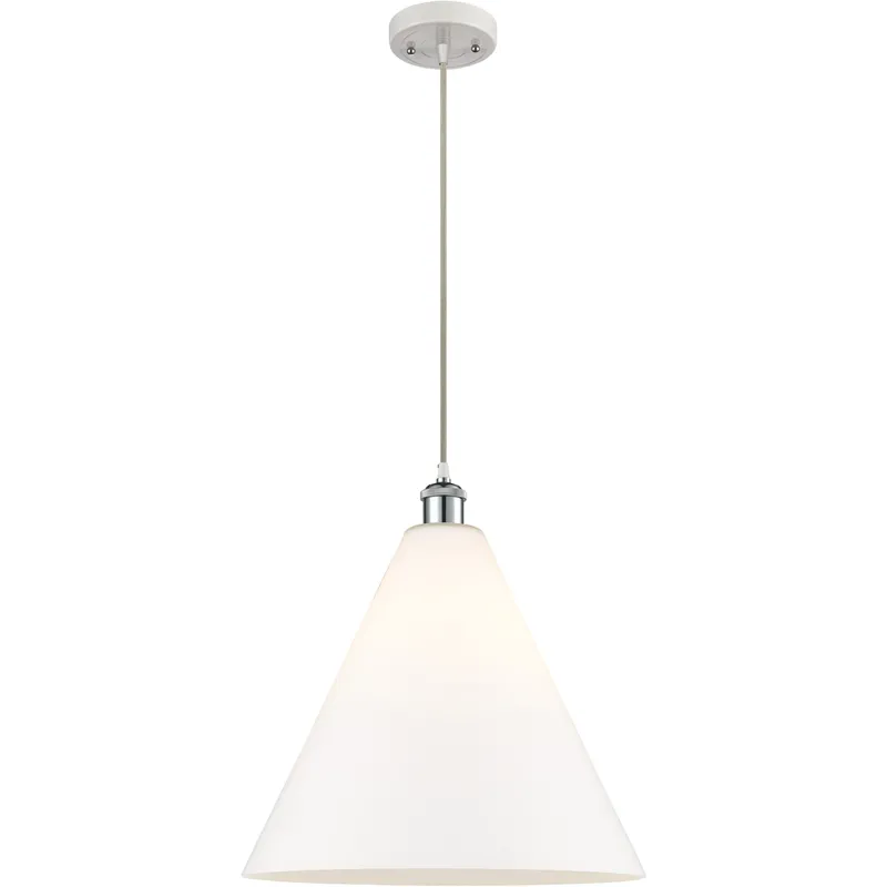 Ballston Cone 1 Light 16 inch White and Polished Chrome Pendant Ceiling Light in Matte White Glass