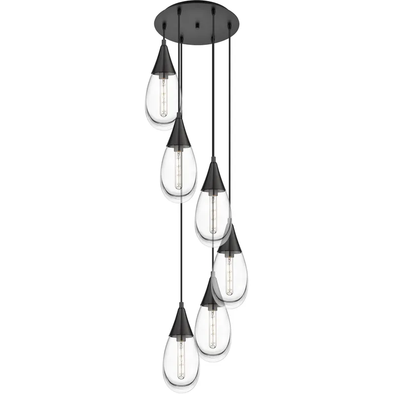 Malone 6 Light 16.63 inch Matte Black Multi Pendant Ceiling Light in Clear Glass