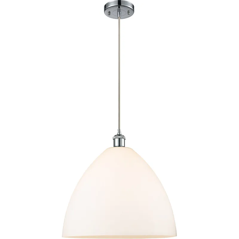 Ballston Dome LED 16 inch Polished Chrome Pendant Ceiling Light in Matte White Glass, Black Textured