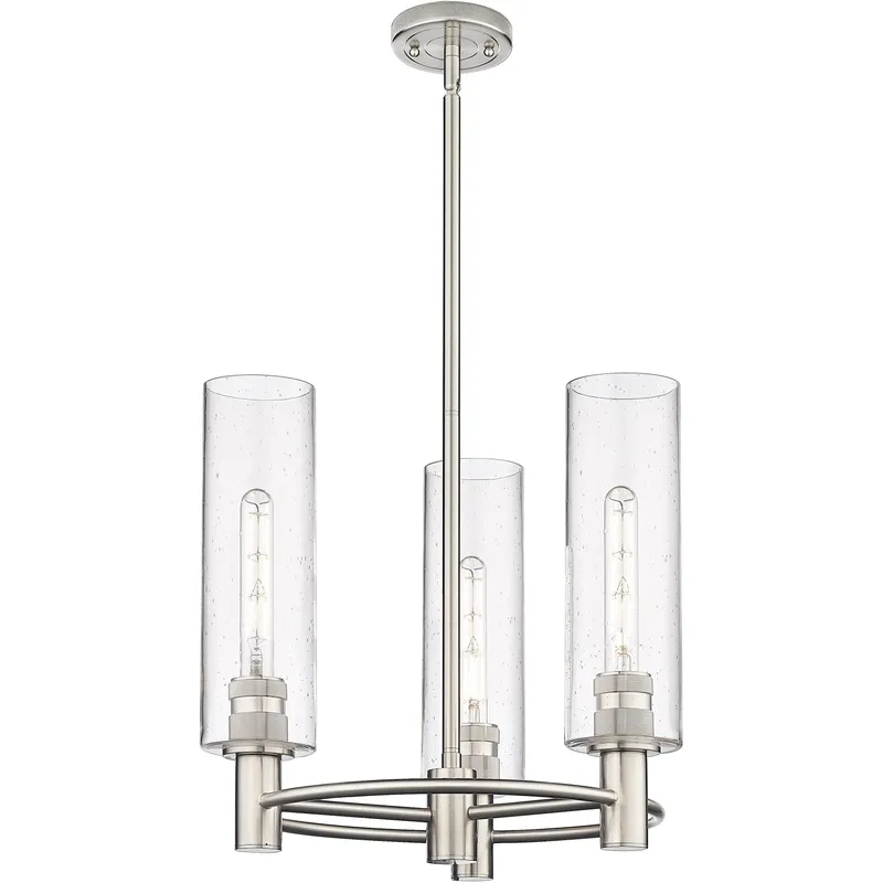 Crown Point 3 Light 18 inch Satin Nickel Pendant Ceiling Light in Seedy Glass
