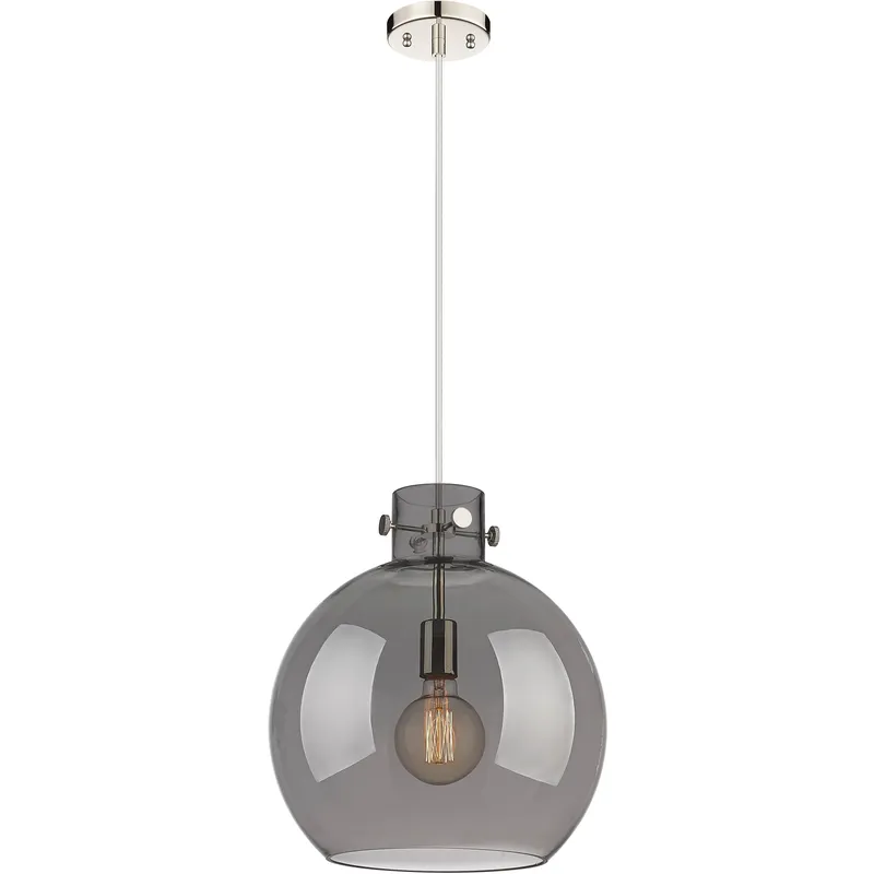 Newton Sphere Pendant Ceiling Light in Polished Nickel, Plated Smoke Glass