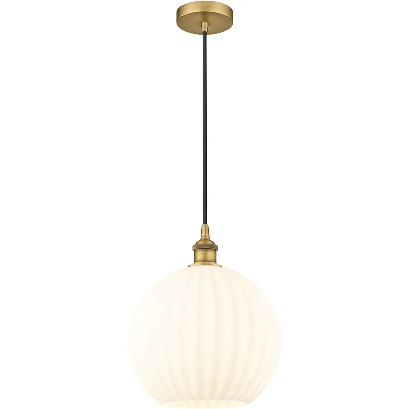 Edison White Venetian 1 Light 12 inch Brushed Brass Cord Hung Pendant Ceiling Light