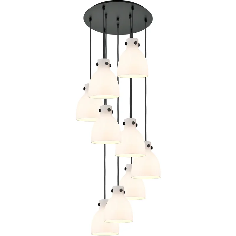 Newton Bell 9 Light 22.13 inch Matte Black Multi Pendant Ceiling Light in White Glass