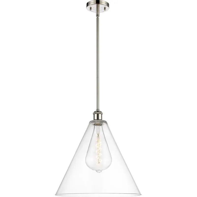Ballston Cone LED 16 inch Polished Nickel Pendant Ceiling Light in Clear Glass