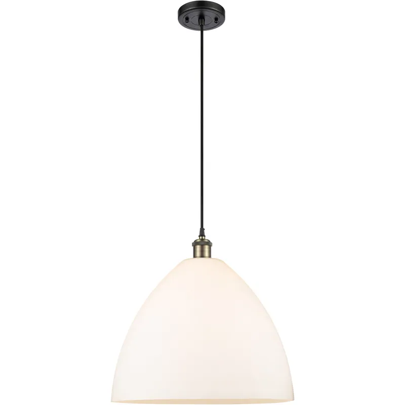 Ballston Dome LED 16 inch Black Antique Brass Pendant Ceiling Light in Matte White Glass, Black Textured