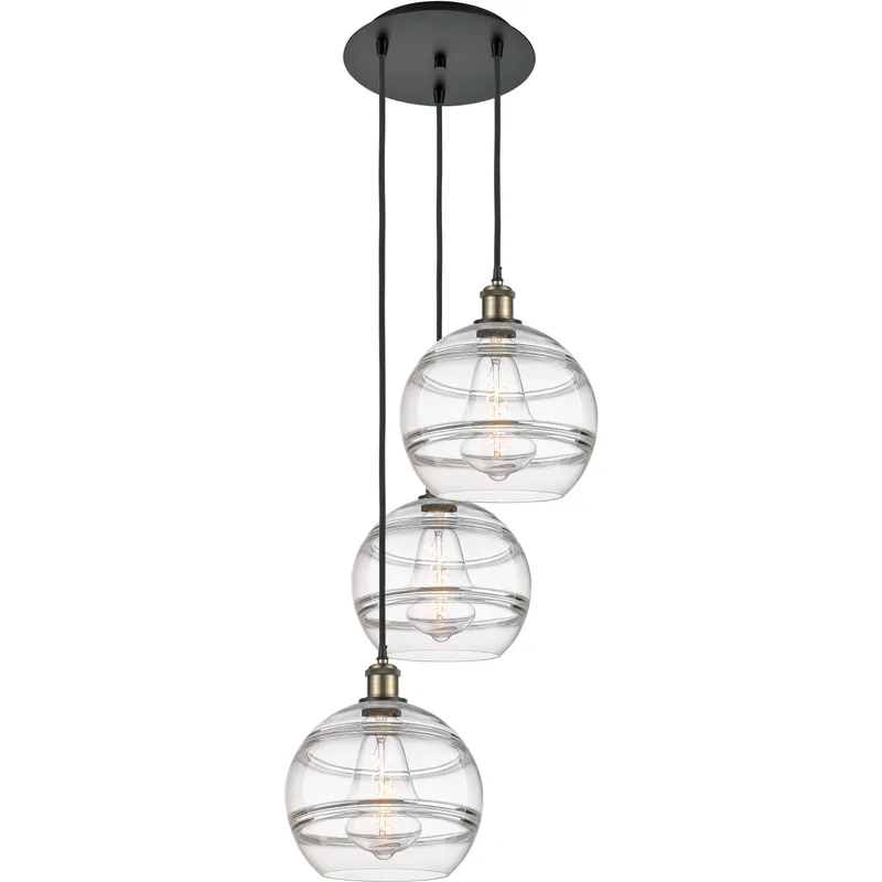 Ballston Rochester 3 Light 16.5 inch Black Antique Brass Cord Hung Multi Pendant Ceiling Light