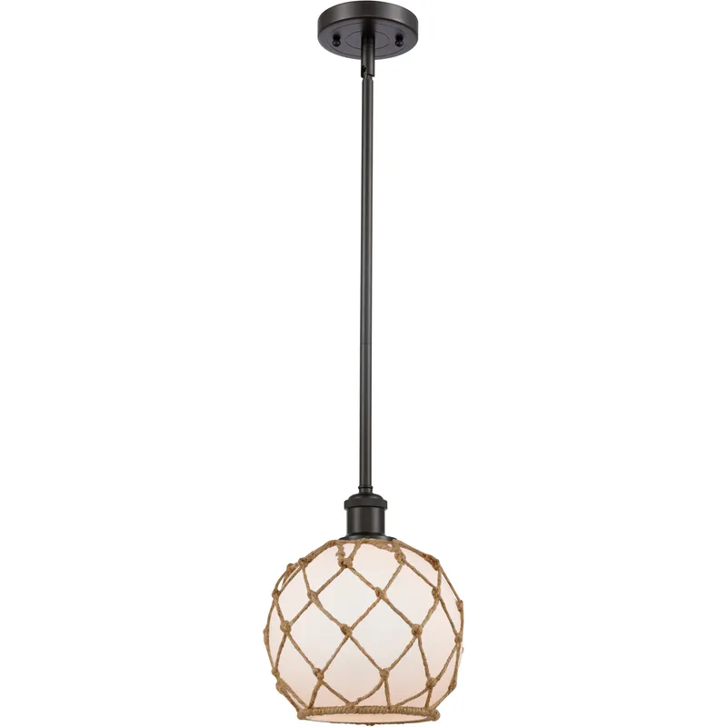 Ballston Farmhouse Rope LED 8 inch Oil Rubbed Bronze Pendant Ceiling Light in White Glass with Brown Rope, Ballston