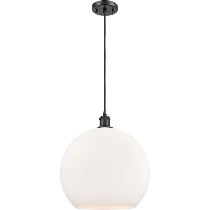 Ballston Athens LED 13.75 inch Matte Black Pendant Ceiling Light in Matte White Glass, Black Textured
