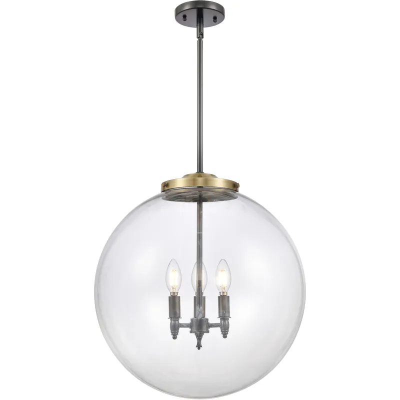 Franklin Restoration Beacon 3 Light 18 inch Black Antique Brass Statement Pendant Ceiling Light in Incandescent, Clear