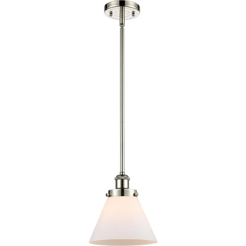 Ballston Large Cone LED 8 inch Polished Nickel Pendant Ceiling Light in Matte White Glass