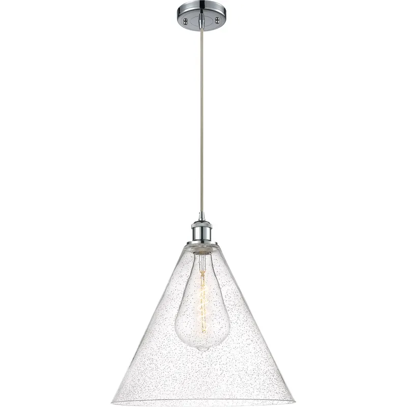 Ballston Cone 1 Light 16 inch Polished Chrome Pendant Ceiling Light in Seedy Glass