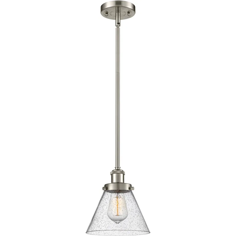 Ballston Large Cone LED 8 inch Brushed Satin Nickel Pendant Ceiling Light in Seedy Glass, Ballston