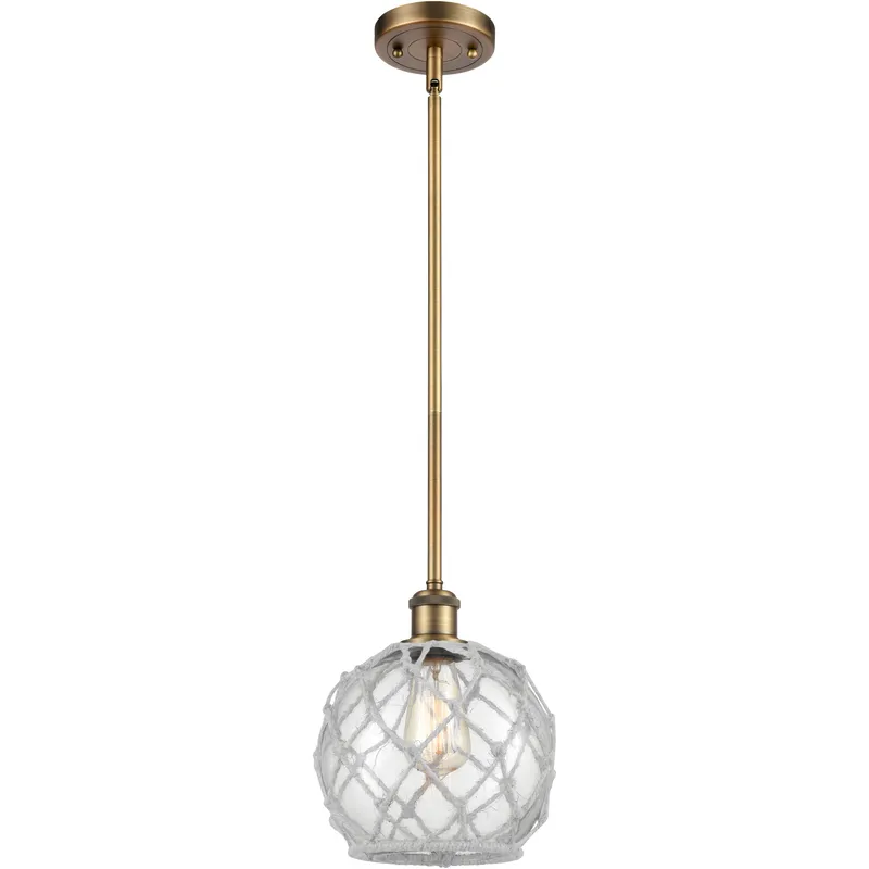 Ballston Farmhouse Rope LED 8 inch Brushed Brass Pendant Ceiling Light in Clear Glass with White Rope, Ballston
