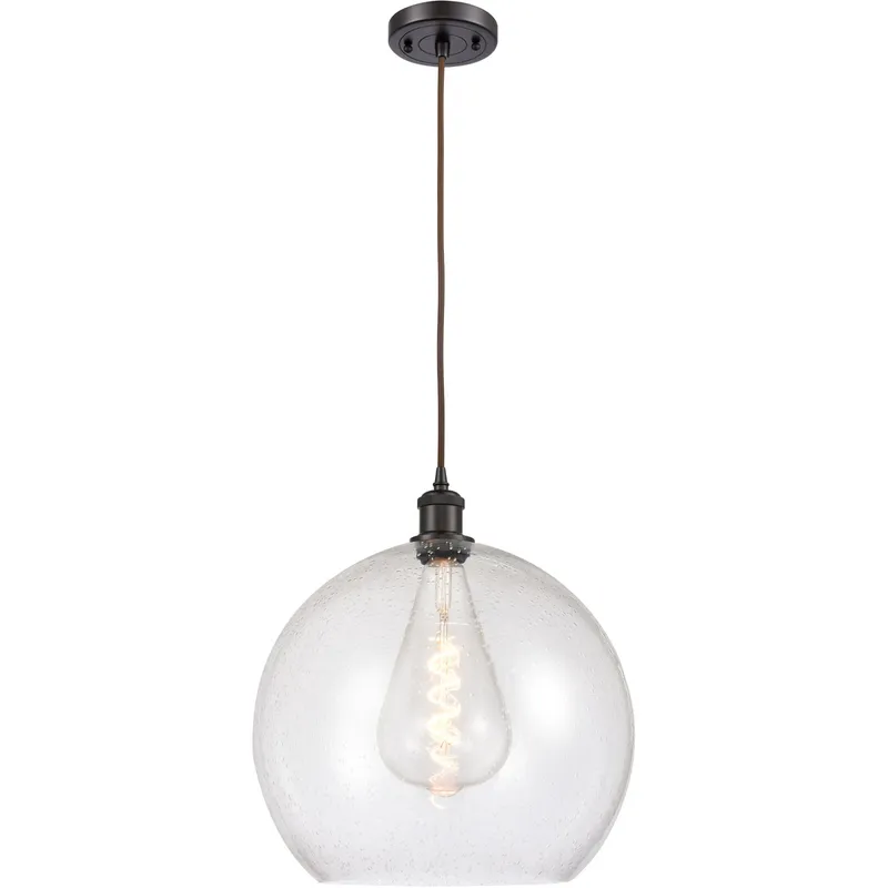 Ballston Athens LED 13.75 inch Oil Rubbed Bronze Pendant Ceiling Light in Seedy Glass, Black Textured