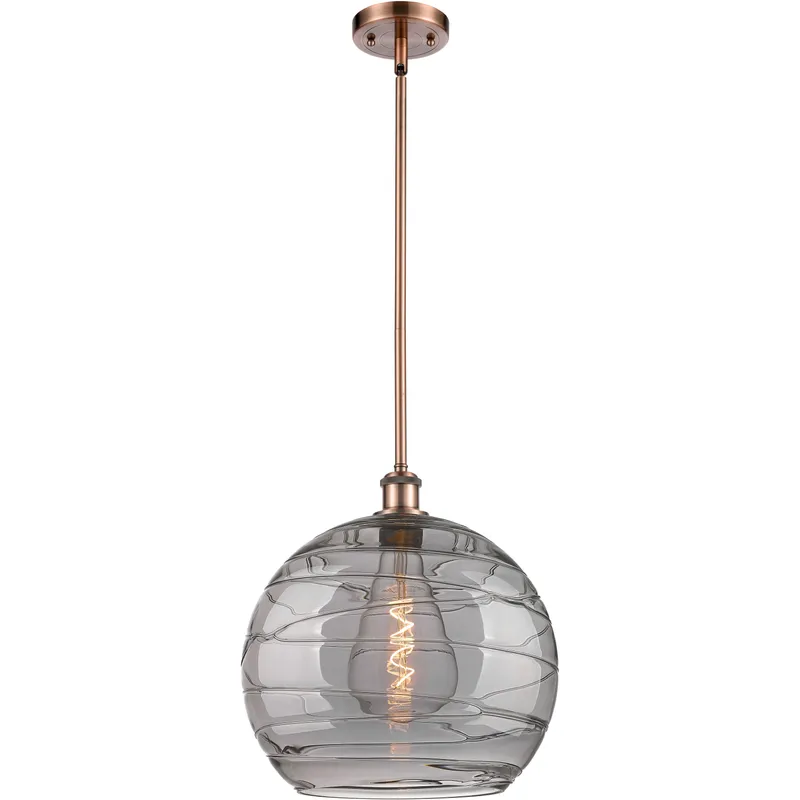 Ballston Athens Deco Swirl 1 Light 13.75 inch Antique Copper Stem Hung Pendant Ceiling Light