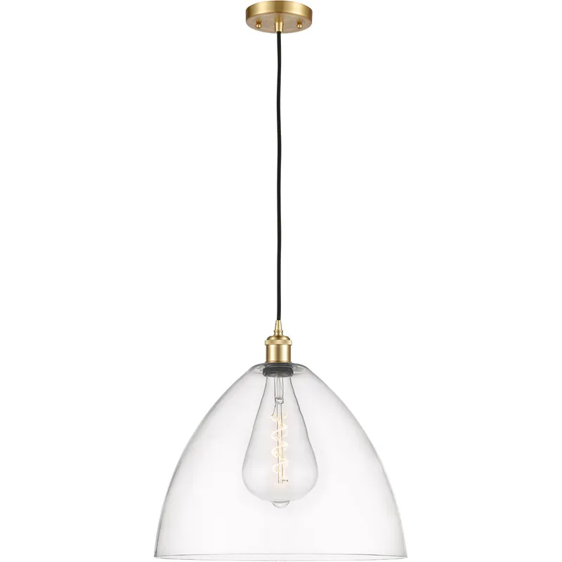 Ballston Dome LED 16 inch Satin Gold Pendant Ceiling Light in Clear Glass, Black Textured