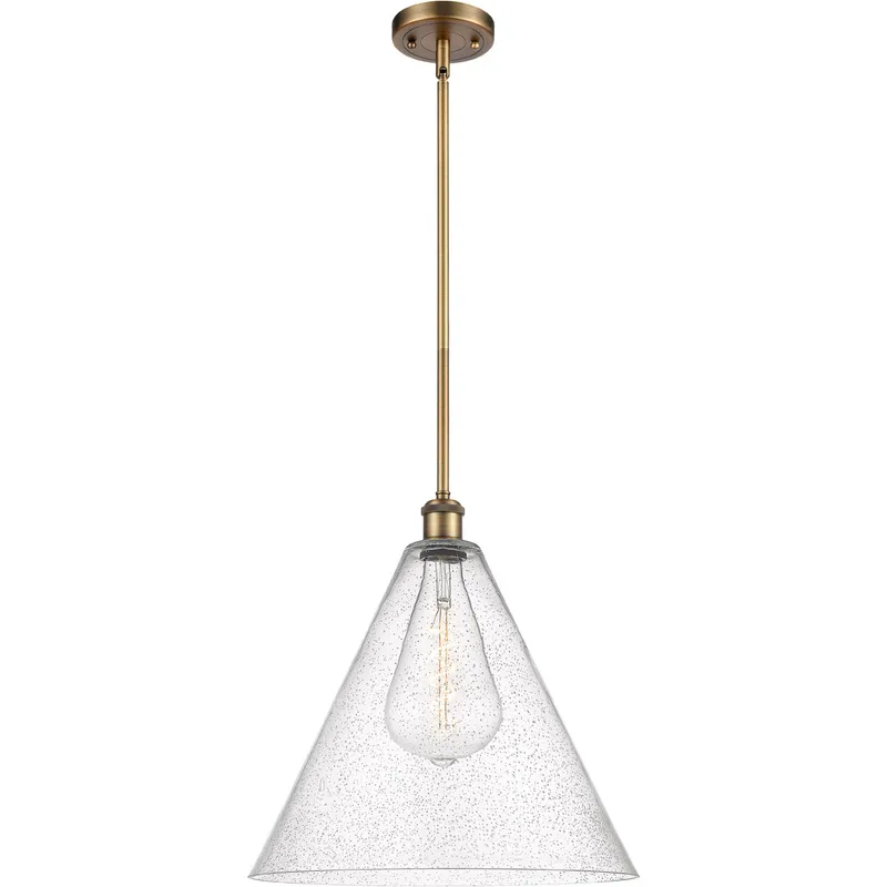 Ballston Cone LED 16 inch Brushed Brass Pendant Ceiling Light in Seedy Glass