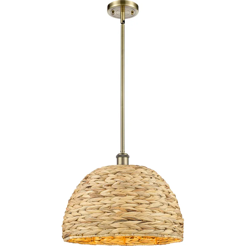 Woven Rattan 1 Light 15.75 inch Antique Brass Pendant Ceiling Light