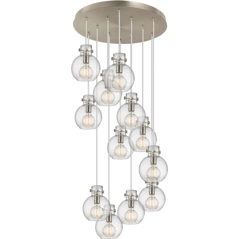 Newton Sphere 12 Light 27.25 inch Brushed Satin Nickel Multi Pendant Ceiling Light in Seedy Glass