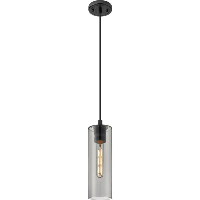 Downtown Urban Crown Point 1 Light 3.88 inch Matte Black Pendant Ceiling Light in Light Smoke Glass