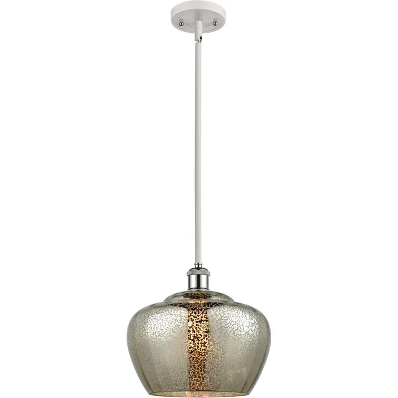Ballston Large Fenton 1 Light 11 inch White and Polished Chrome Pendant Ceiling Light in Mercury Glass, Ballston