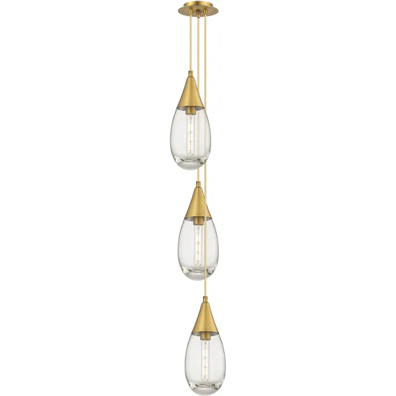 Malone 3 Light 8 inch Brushed Brass Multi Pendant Ceiling Light in Clear Glass