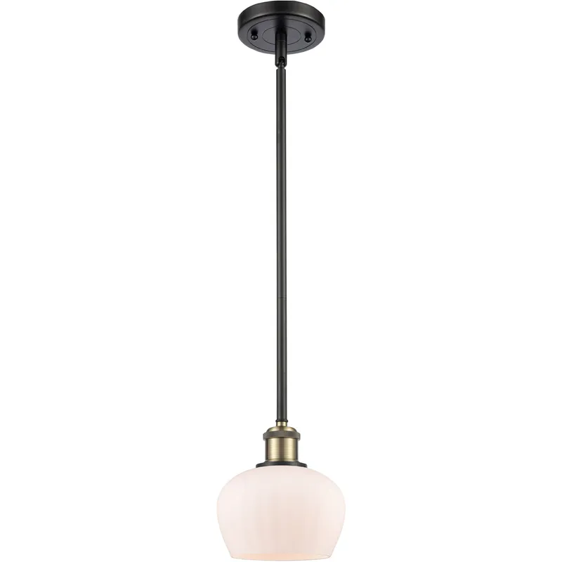 Ballston Fenton LED 7 inch Black Antique Brass Pendant Ceiling Light in Matte White Glass, Ballston