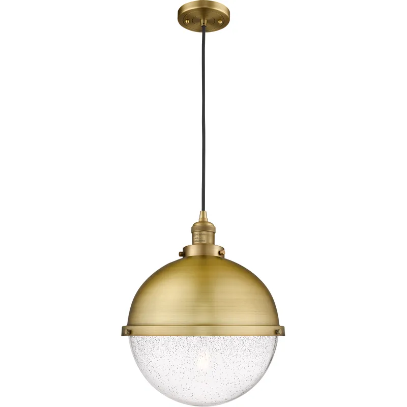 Franklin Restoration Hampden 1 Light 12.88 inch Brushed Brass Pendant Ceiling Light in Seedy Glass