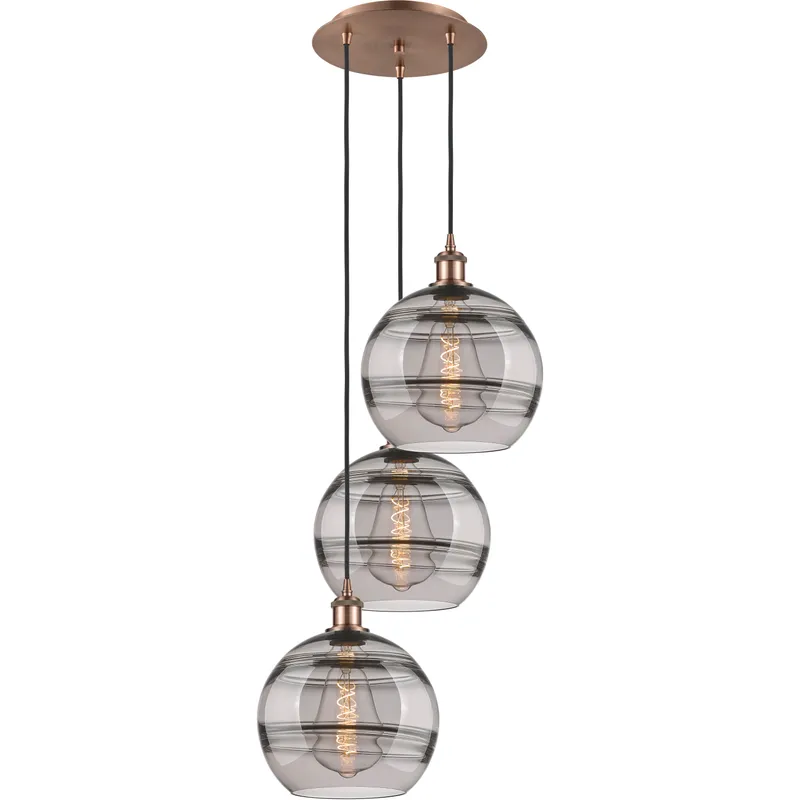 Ballston Rochester 3 Light 16.5 inch Antique Copper Cord Hung Multi Pendant Ceiling Light