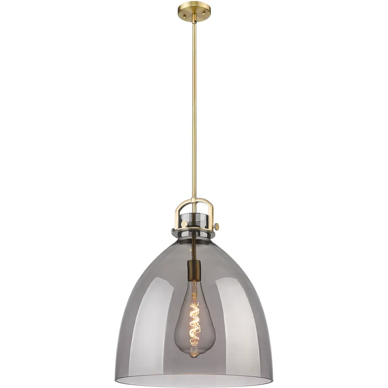 Newton Bell 1 Light 18 inch Brushed Brass Pendant Ceiling Light in Light Smoke Glass