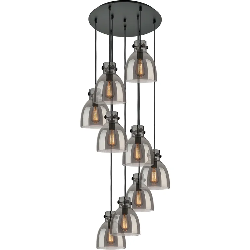 Newton Bell 9 Light 22.13 inch Matte Black Multi Pendant Ceiling Light in Light Smoke Glass