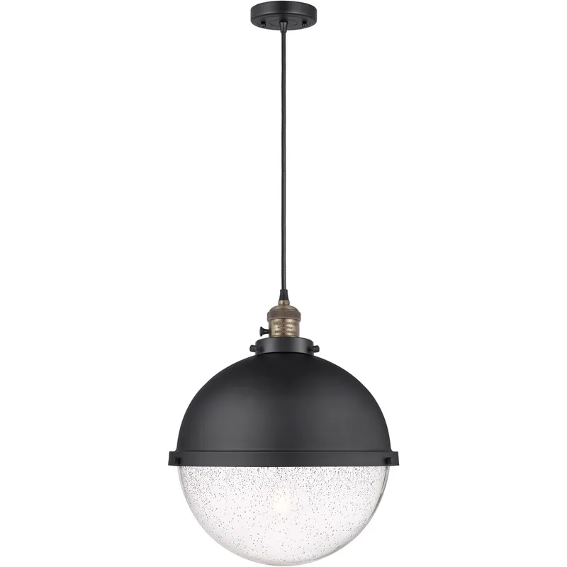 Franklin Restoration Hampden 1 Light 12.88 inch Black Antique Brass Pendant Ceiling Light in Seedy Glass