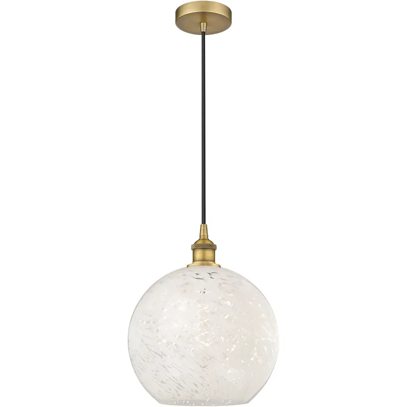 Edison White Mouchette 1 Light 12 inch Brushed Brass Cord Hung Pendant Ceiling Light