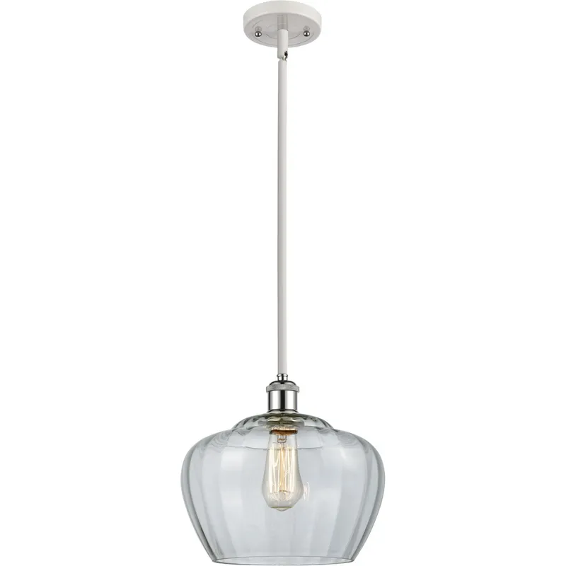 Ballston Large Fenton 1 Light 11 inch White and Polished Chrome Pendant Ceiling Light in Clear Glass, Ballston