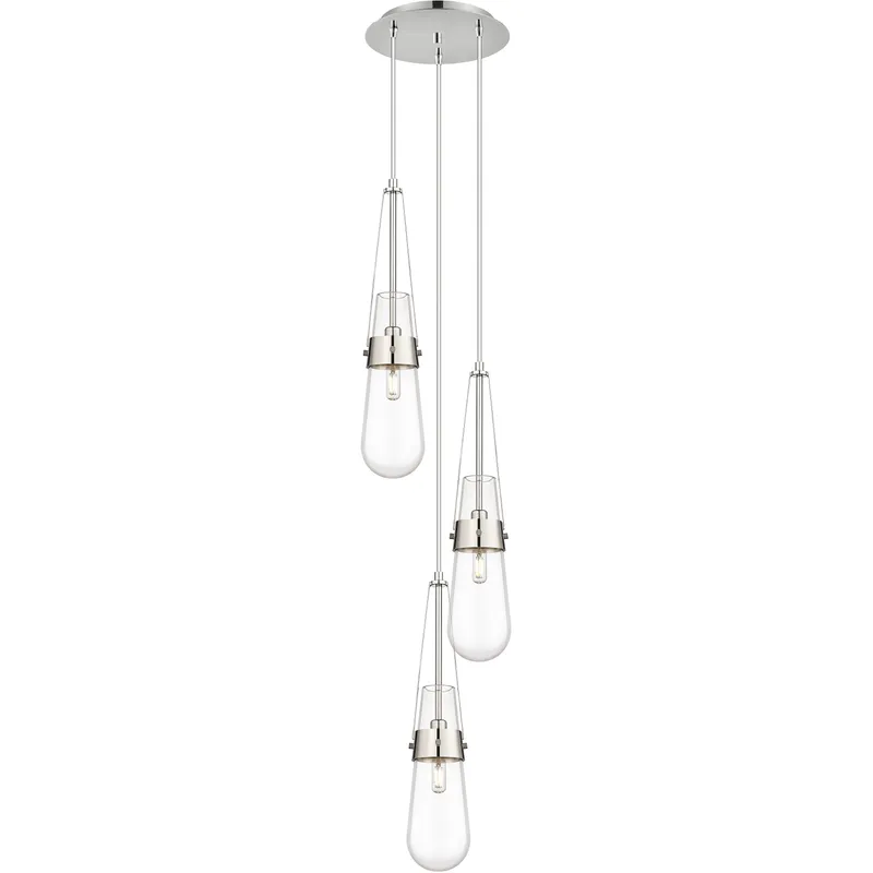 Milan 3 Light 11.88 inch Polished Nickel Multi Pendant Ceiling Light in Clear Glass