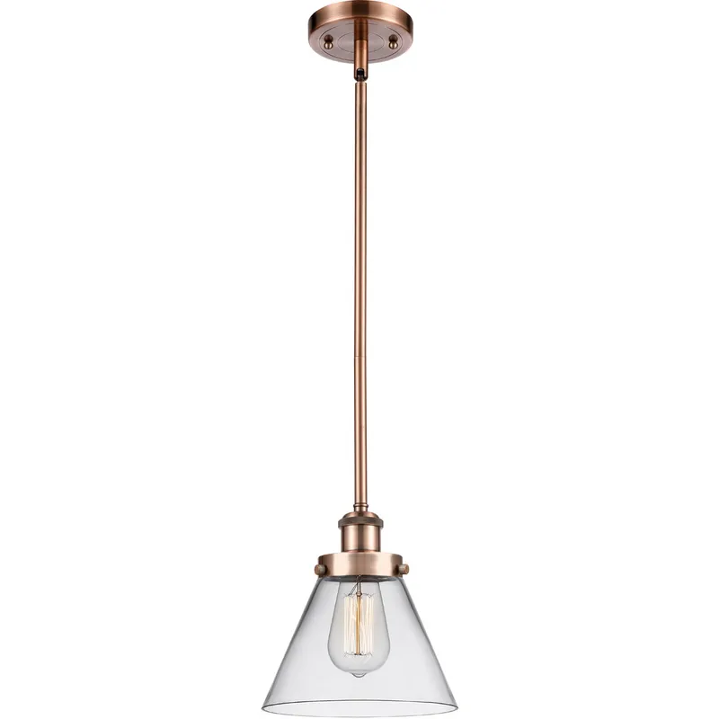 Ballston Large Cone LED 8 inch Antique Copper Pendant Ceiling Light in Clear Glass