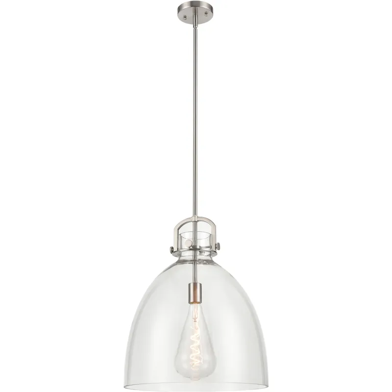 Newton Bell 1 Light 16 inch Satin Nickel Pendant Ceiling Light in Clear Glass