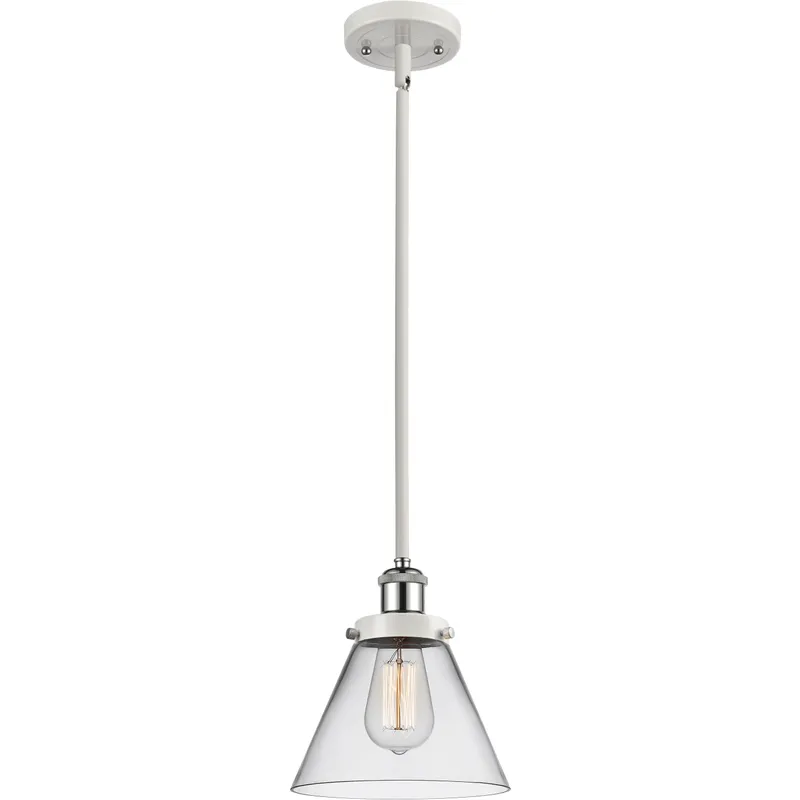 Ballston Large Cone LED 8 inch White and Polished Chrome Pendant Ceiling Light in Clear Glass