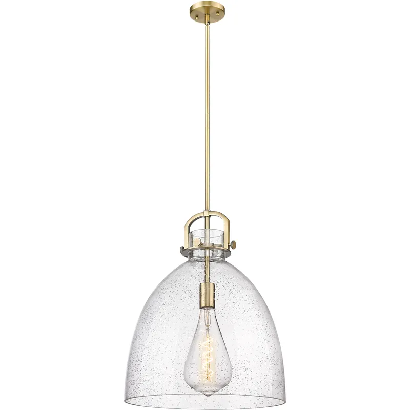 Newton Bell 1 Light 16 inch Brushed Brass Pendant Ceiling Light in Seedy Glass